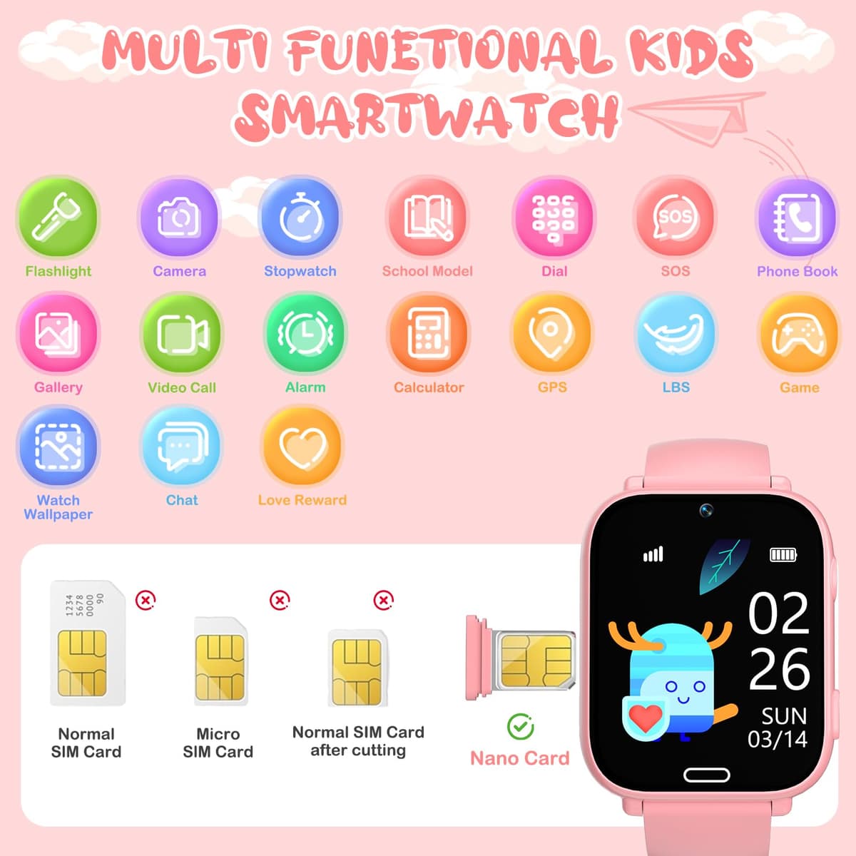 POFIBO Kids Smart Watch Boys Girls, 4G Kids GPS Tracker Watch with Phone, Video Calls, Voice Chat, SOS, Games, Alarm Clock, School Mode, Torch, Smart Watch for Boys Girls 4-16 Years — view 6