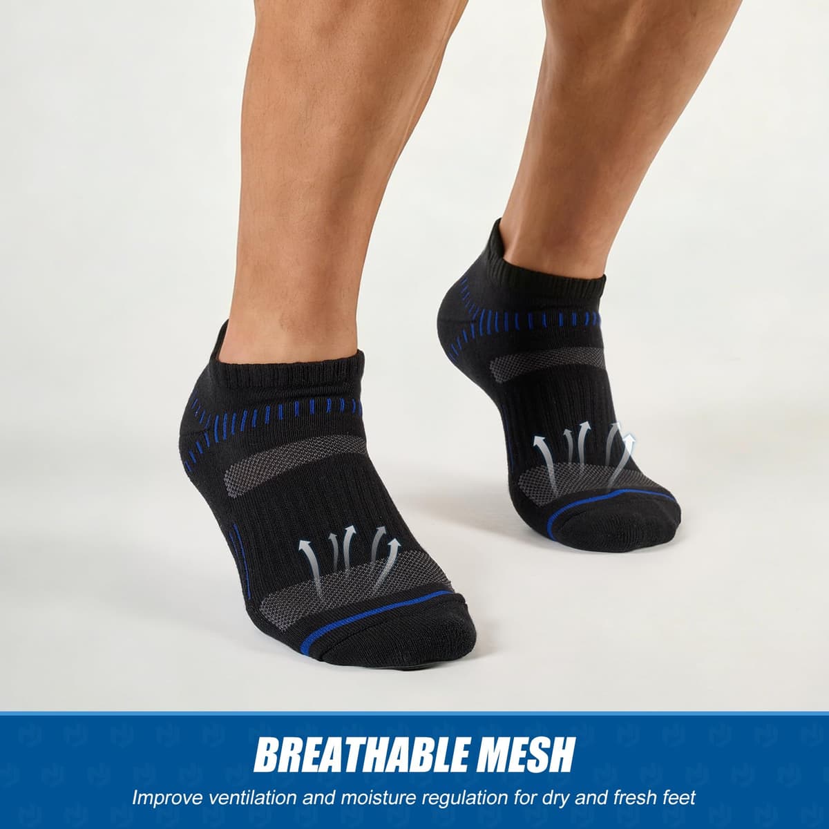 Niofind Calcetines Hombre Deporte 6 Pares, Cortos Amortiguados Unisex, Algodón Transpirable Secado Rápido, Running Caminar Senderismo, Negro/Blanco/Gris — view 4