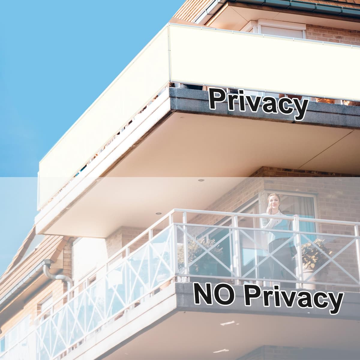 Sunnylaxx Balcon Privacidad 90x300cm Crema, Pantalla De Privacidad Balcon Protección PES, Incluye Bridas para Cables — view 3