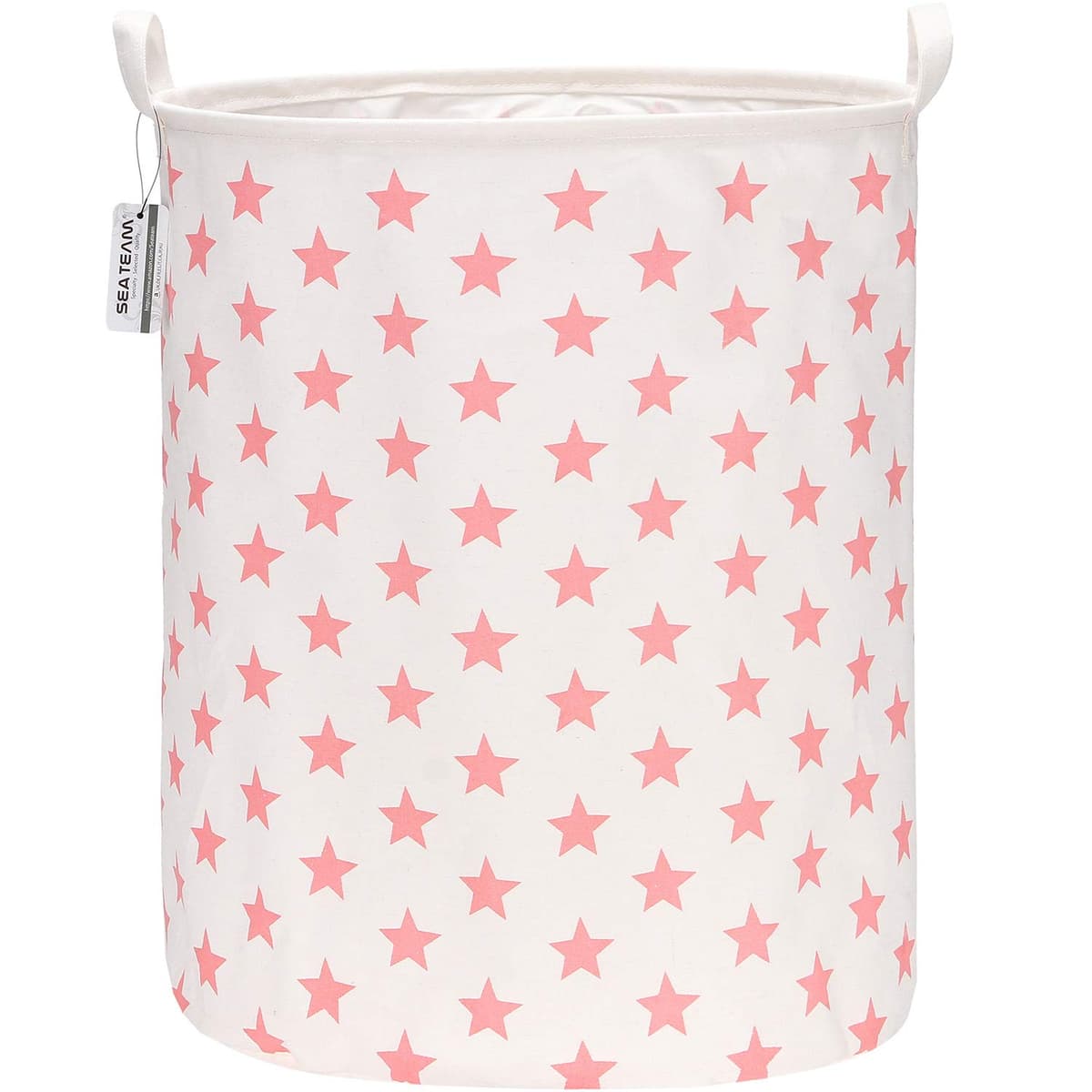 Sea Team 19.7 Inch Large Sized Waterproof Coating Ramie Cotton Fabric Folding Laundry Hamper Bucket Cylindric Burlap Canvas Storage Basket with Stylish Grid Pink Design — view 18
