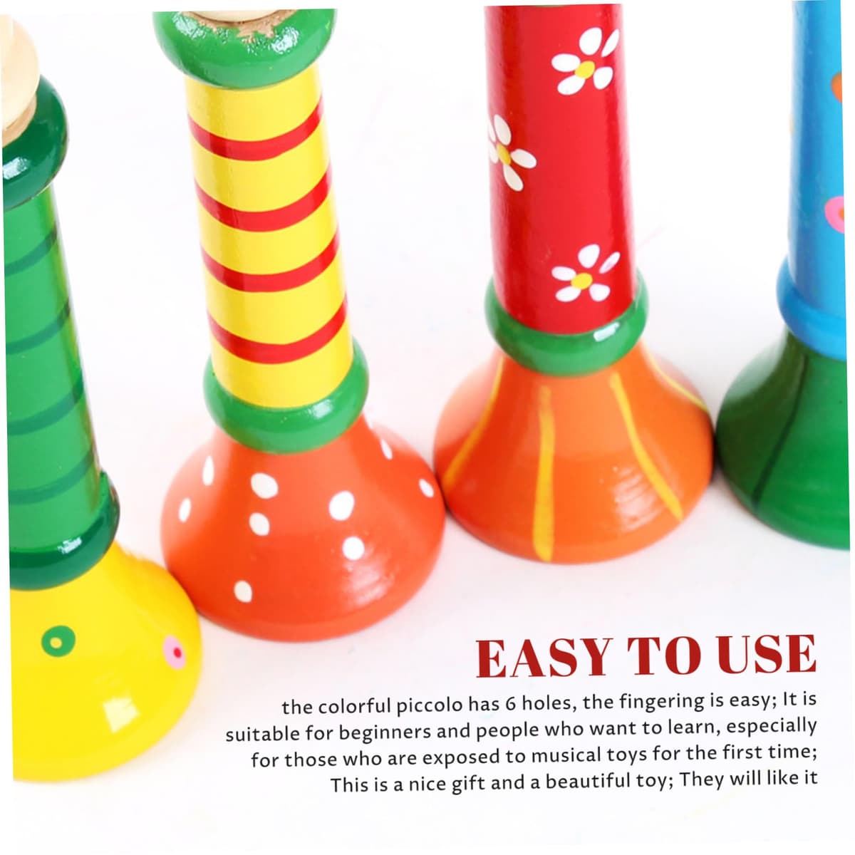 Trompeta de juguete 2 piezas pequeña de madera linda y segura trompeta para niños pequeños juego de simulación divertidos instrumentos musicales para niños de 1 a 3 años, color aleatorio, latón de vi — view 4