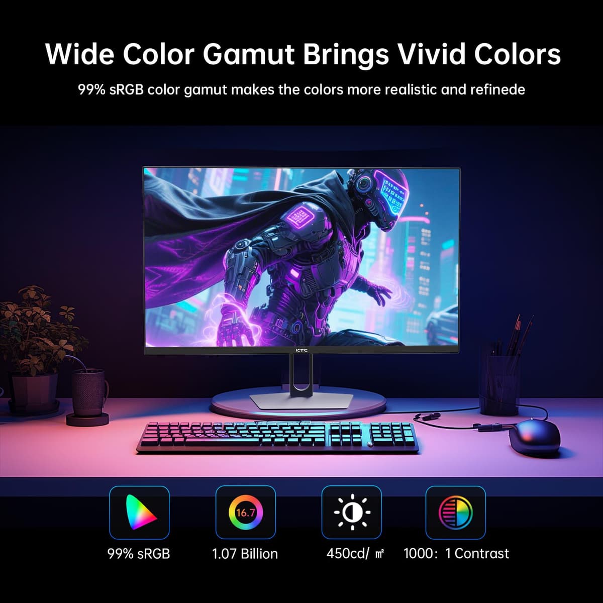 KTC Gaming Monitor 27 Inch | 2K@200Hz (Overlocking 210Hz) | Built-in Speakers | Fast IPS Panel | 1ms Response Time (MPRT) | HDR400 | Adaptive Sync | 131% sRGB, 101% DCI-P3, ΔE＜2 — view 4