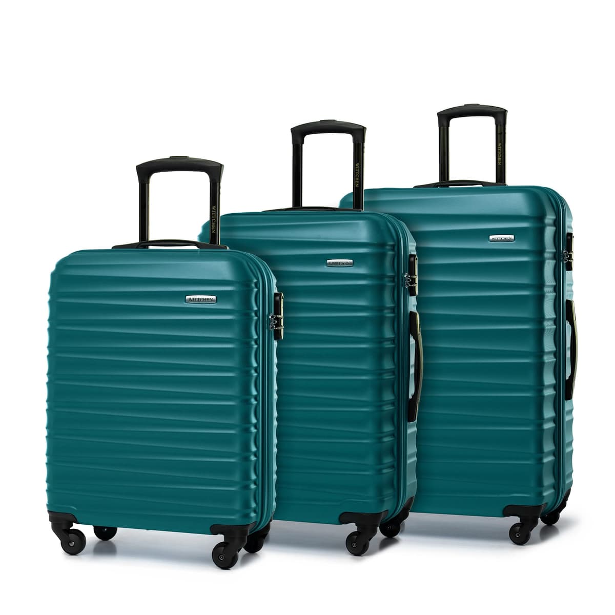 WITTCHEN Maleta Grande Trolley ABS rígido para facturación con 4 Ruedas giratorias Cerradura de combinación asa telescópica Groove Line Negro Ryanair/Vueling/Iberia/easyJet/Iberia Express — view 67
