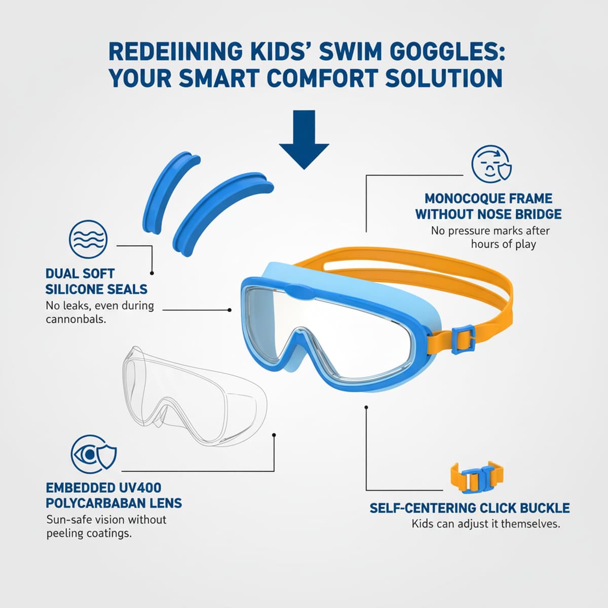 Seaflar 2Pcs Gafas de Natación Infantiles de Marco Grande, Visión Clara Antivaho, Protección UV, Ajuste Rápido, Aro de Silicona, Gafas Unisex para Niños y Adolescentes de 3 a 14 — view 2