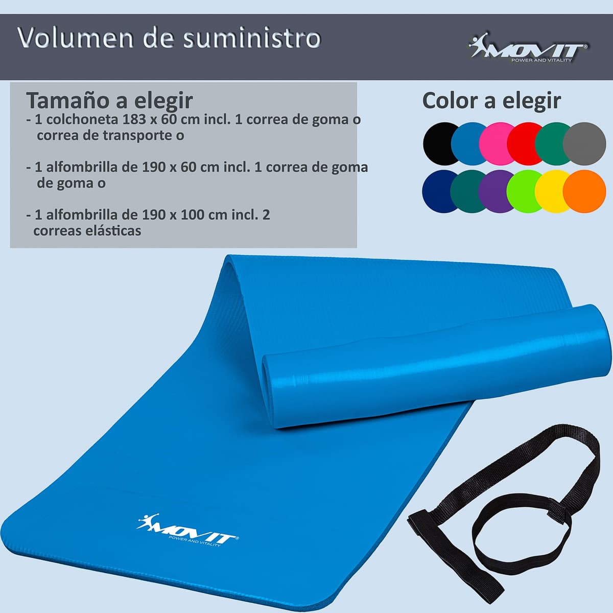 MOVIT Colchoneta de gimnasia, respetuosa con la piel y sin ftalatos, para casa o para llevar, en 3 tamaños y 12 colores — view 3