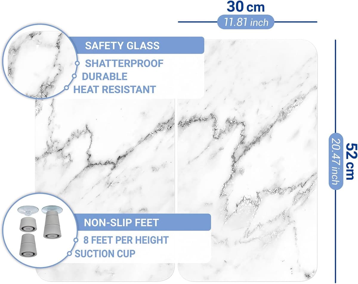 WENKO Placas protectoras para cocina Mod Mármol, ajustable en altura para todo tipo de cocinas, tabla de cortar y protector contra salpicaduras, vidrio, 30 x 52 cm, juego de 2 — view 5