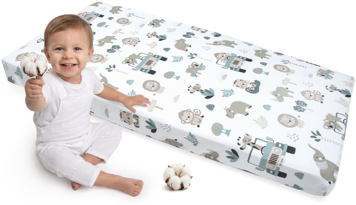 Medi Partners Sabana Bajera Cuna 60x120 Set de 3-100% Algodon Sabanas de Algodón Bebe Ropa de Cama para Bebés Dormir Cuna Fitted Bed Sheet Protector (Safari-Blanco-Gris) — view 31