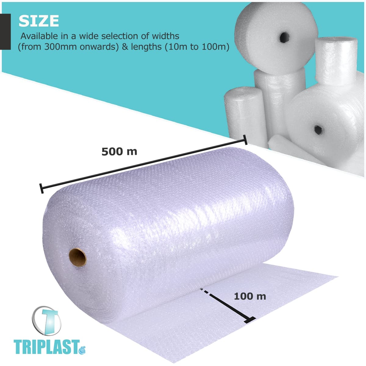 Triplast Large Roll of Bubble Wrap 500mm x 100m – Air Bubbles Packaging for House Moving & Packing Storage Boxes — view 2