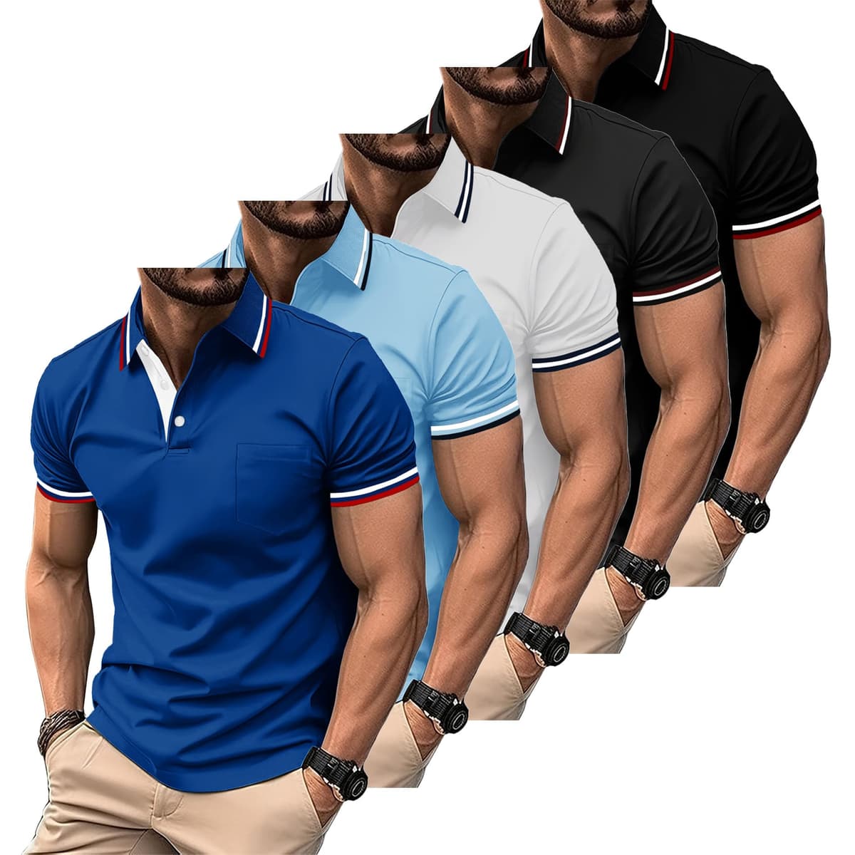 ZITY Polo para Hombre Paquete de 5 Polo Manga Corta Camiseta Golf Trabajo Transpirable Camiseta Informal con Bolsillo Verano 5 Pack T Shirt para Vacaciones — view 7