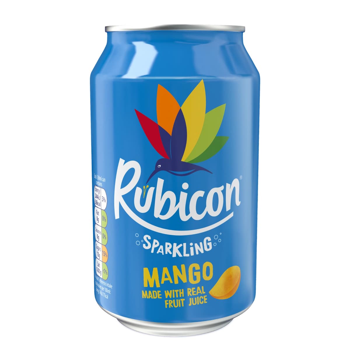 Rubicon 24 Pack Sparkling Mango Flavoured Fizzy Drink with Real Fruit Juice, Handpicked Fruits for a Temptingly Intense Taste "Made of Different Stuff" - 24 x 330ml Cans — view 3