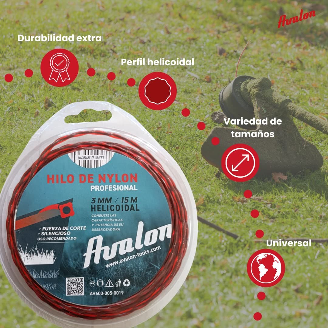 Avalon - Hilo Reforzado de Nylon Universal para Desbrozadora y Cortacesped (2,4 mm x 44 m) - Hilo de desbrozadora Reforzado DualPower para maleza — view 3