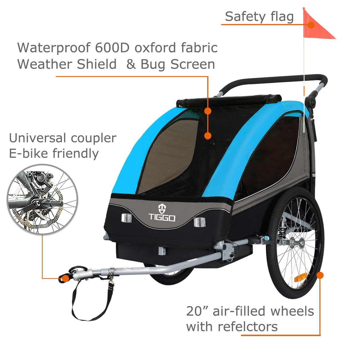 Tiggo S2 - Remolque infantil con suspensión para jogger 2 en 1, para niños, para bicicleta, giratorio 360° — view 2