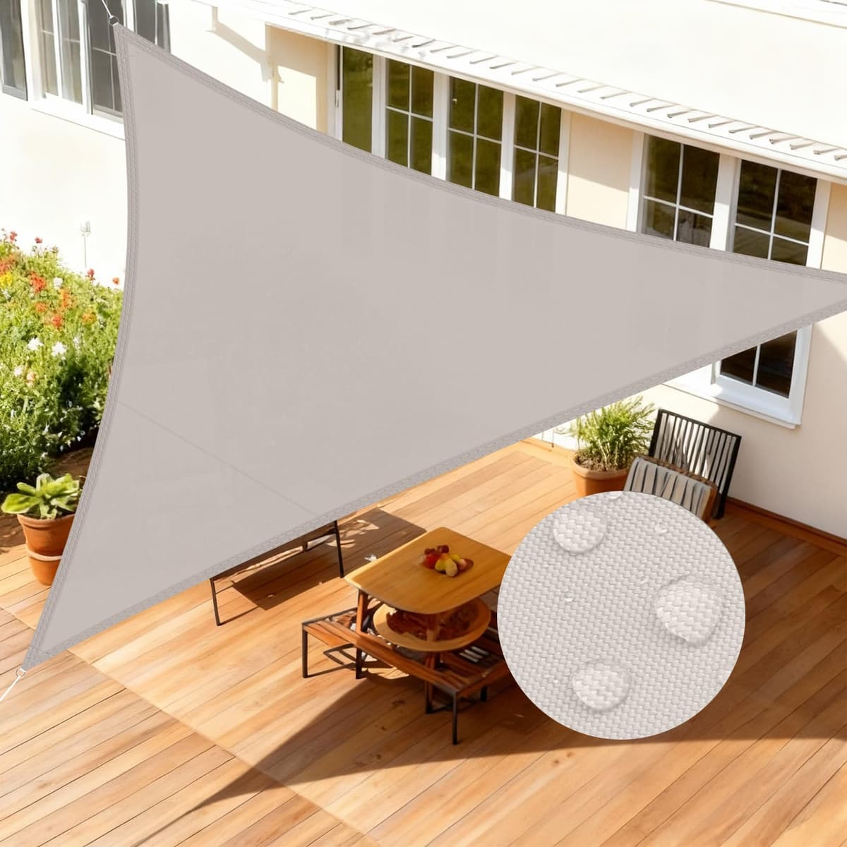 LOVE STORY Toldo Vela de Sombra Impermeable Triangular 3x3x3m Protección Rayos UV PES Toldos para Patio, Exterior Terrazas, Jardín, Balcon (Crema) — view 15