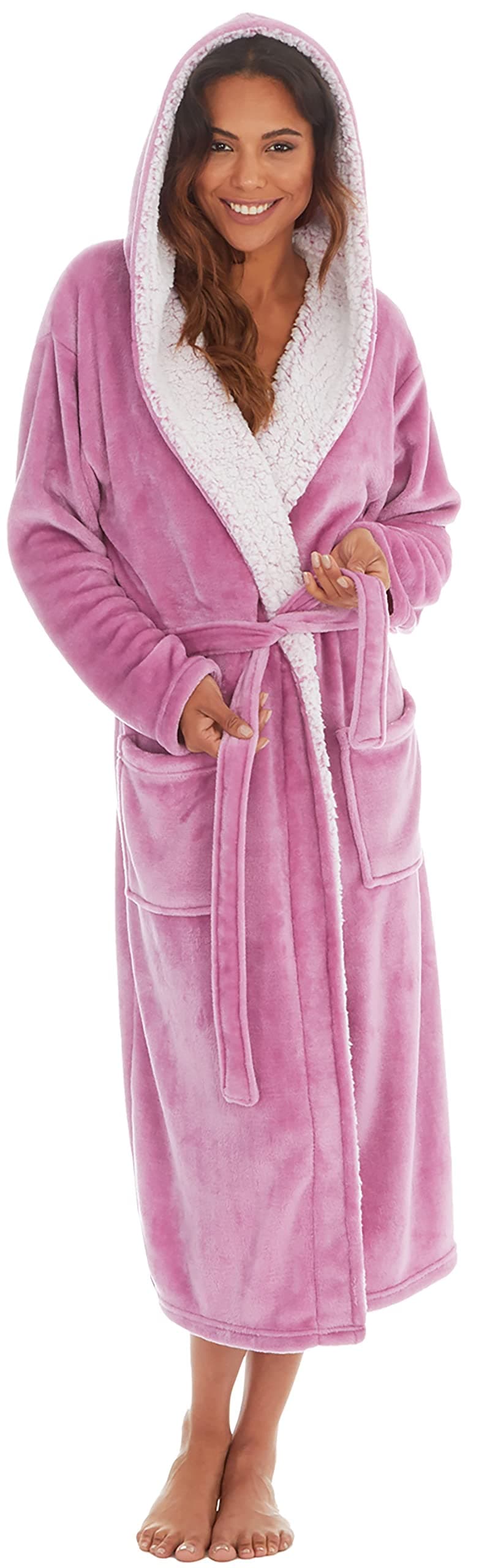 KATE MORGAN Ladies Dressing Gown Fluffy Super Soft Hooded Bathrobe for Women Plush Fleece Perfect Loungewear Long Robe | Gifts for Women — view 40