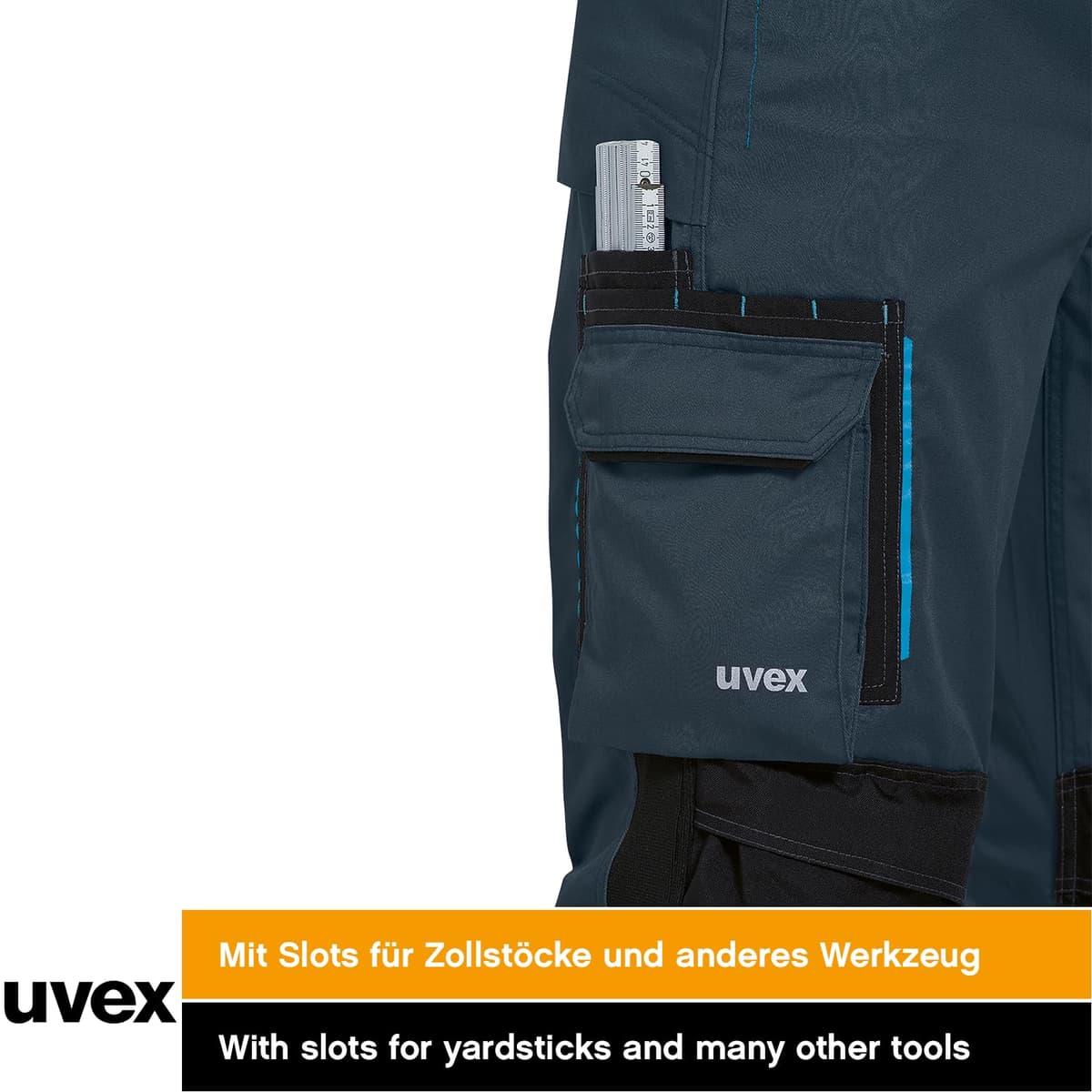 Uvex Tune-up 8909 Pantalon de Trabajo para Hombre - Pantalones Cargo para Trabajar de Algodón y de Cordura - Multibolsillos - Bolsillo de Las Rodilleras - Color Gris, Negro, Azul, Verde, Blanco — view 7