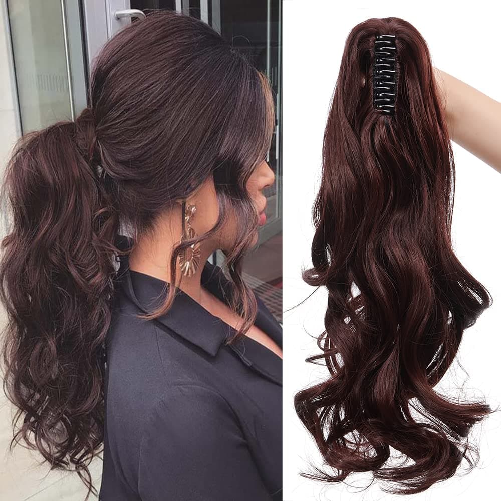 17"(43cm) SEGO Ponytail Long Synthetic Hair Looks Natural [Red Brown/Orange] Clip in Hair Extensions Curly Tail Ponytail Extension (90g) — view 71