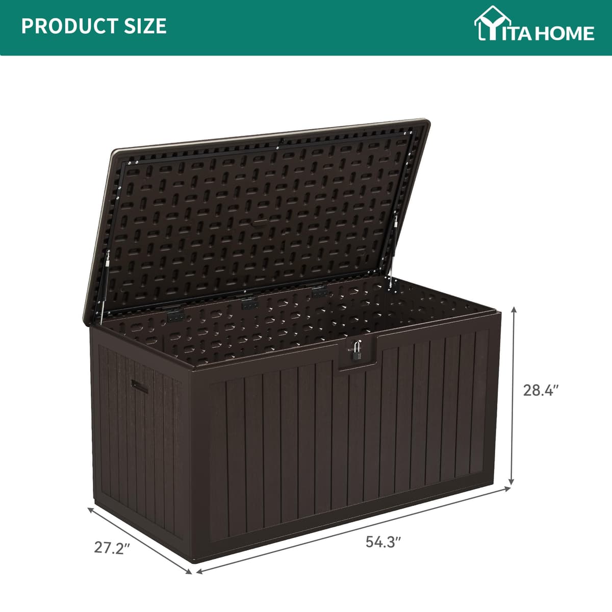 YITAHOME Garden Storage Box Outdoor 567.8L, Heavy-Duty Waterproof Resin Deck Box with Lockable Lid, All-Weather Storage Bench for Patio Furniture, Cushions, Pool & Garden Tools, Brown — view 9