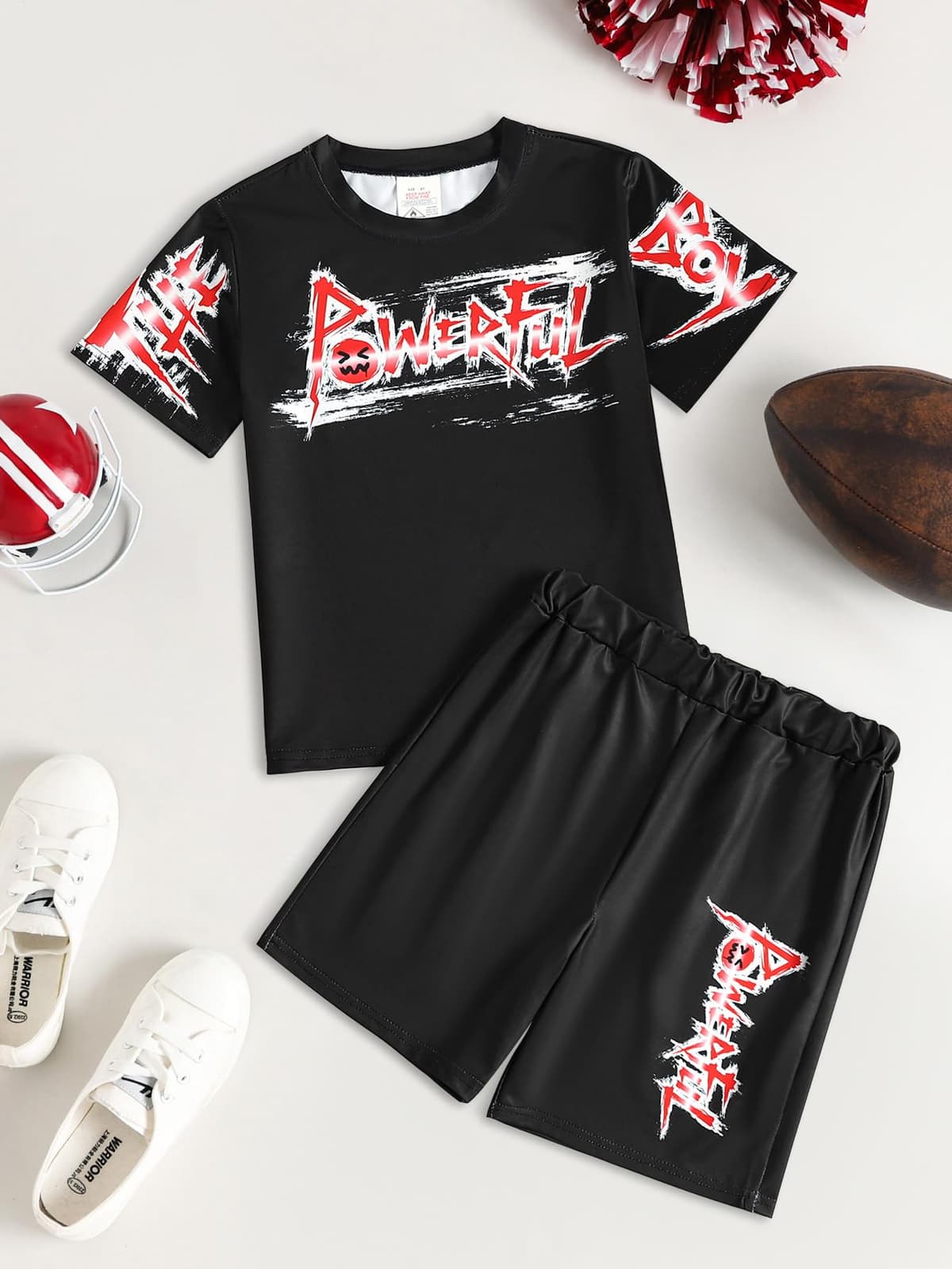 Conjunto deportivo transpirable de verano para niños, camiseta de manga corta con cuello redondo y pantalones cortos casuales para jugar a diario — view 2