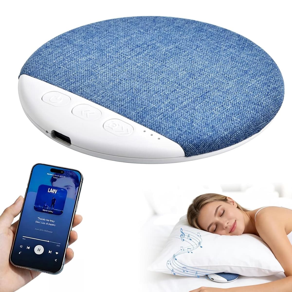 Pipihome Altavoz de Almohada, Mini Altavoz Bluetooth Portatil con Ruido Blanco & Minutero, Conducción ósea Debajo de Altavoces Bluetooth para Dormir, Pillow Speaker para Quienes Duermen de Lado (B)