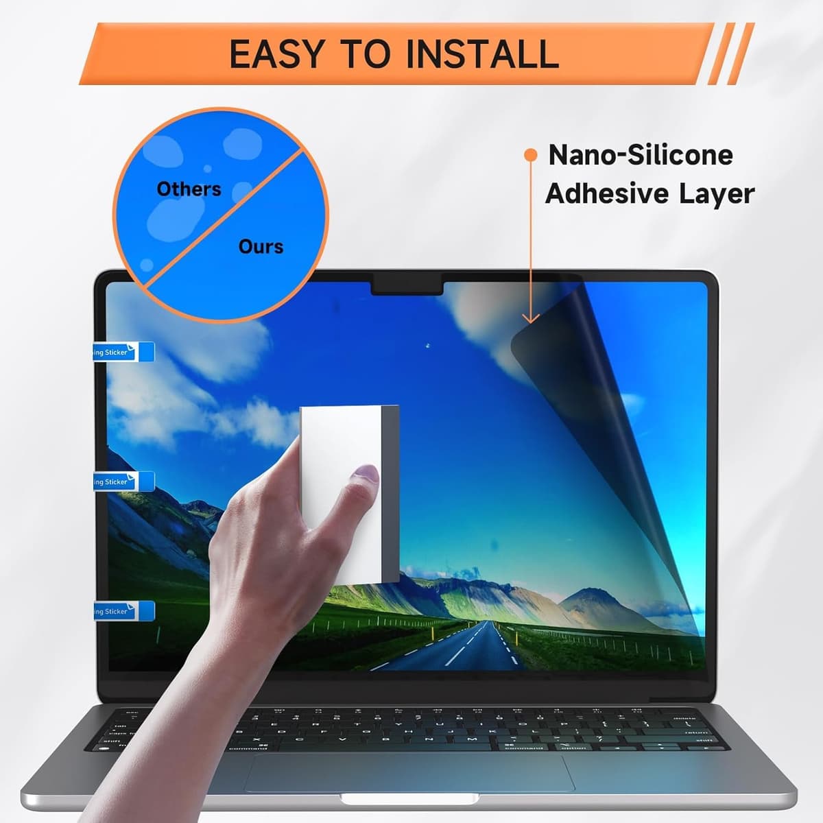 Mamol 360° Privacy Screen for Macbook Pro 13 Inch (2016-2022, M1, M2) & Air 13 inch (2018-2021, M1), Anti Glare Blue Light Filter, Nano No Glue Anti Spy Black Protector for Mac Pro 13'' Laptop — view 6
