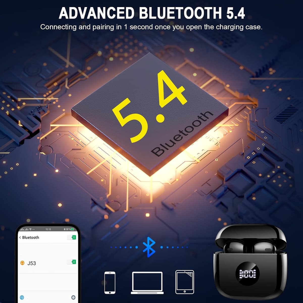 Wireless Earbuds, Bluetooth 5.4 Headphones in Ear with 4 ENC Noise Cancelling Mic, Bluetooth Earbuds 40H Playtime, Ear Buds HiFi Stereo Deep Bass Wireless Earphones, IP7 Waterproof, USB-C Fast Charge — view 3