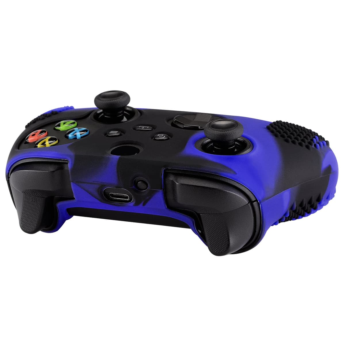 eXtremeRate PlayVital 3D Studded Edition Anti-Slip Silicone Cover Skin for Xbox Series X Controller, Soft Rubber Case Protector for Xbox Series S Controller with Black Thumb Grip Caps - Blue & Black — view 7