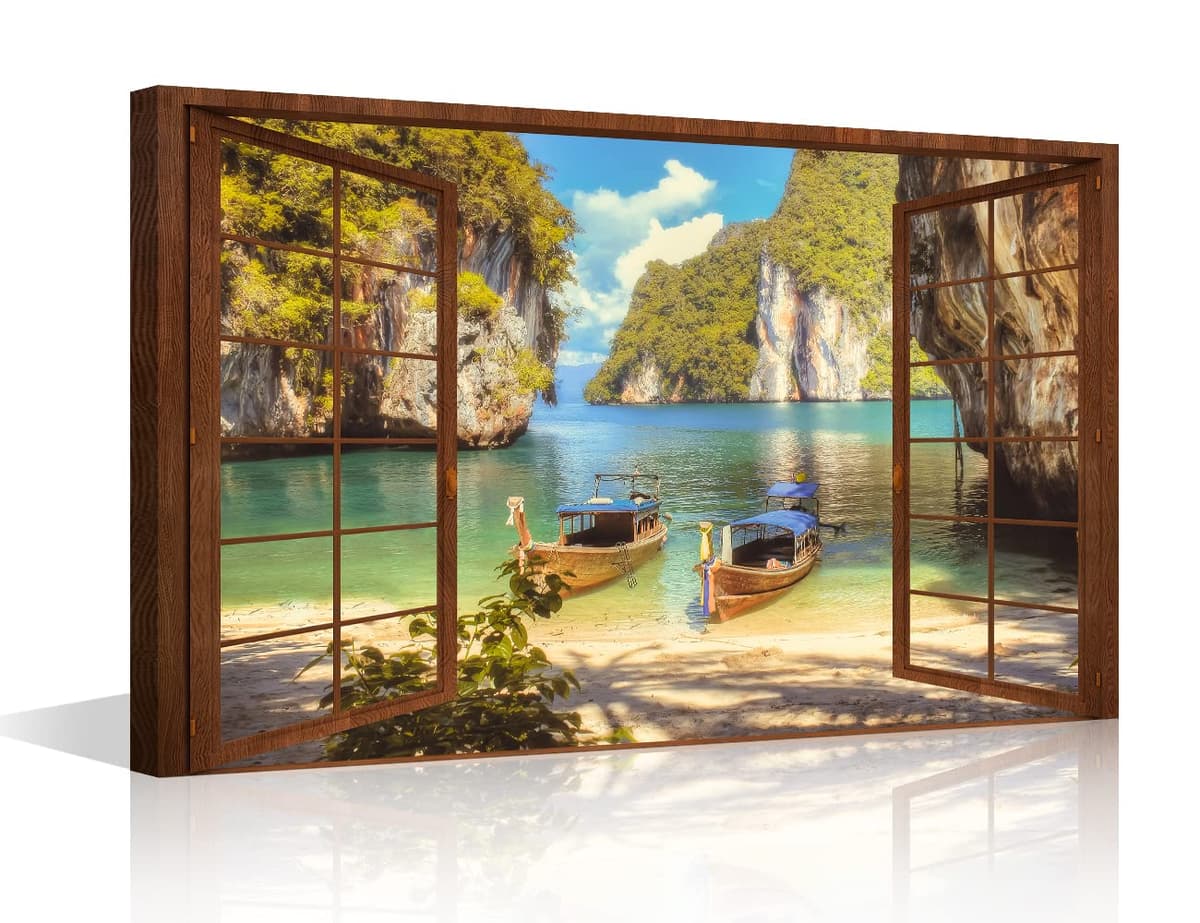 TISHIRON 3D Window View Seaside Effect Canvas Wall Art Prints for Living Room Bedroom Decor Office Kitchen Home Decoration Framed Ready to Hang 12x18inch — view 25