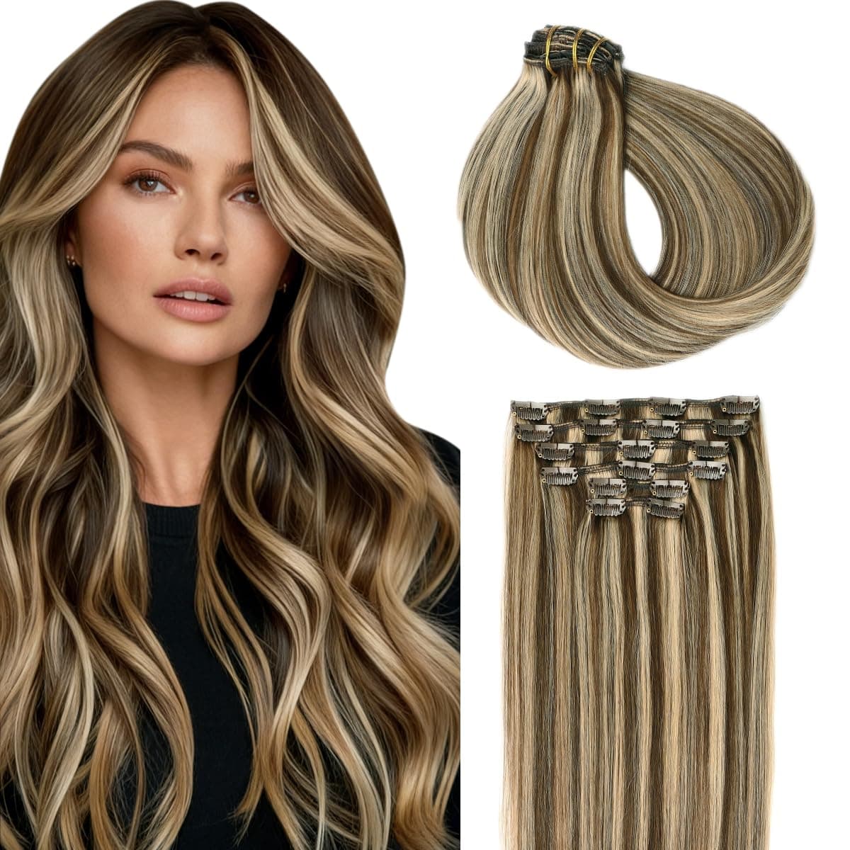 SURNEL Extensiones Clip Pelo Natural 100g 35cm 6 Piezas Castaño Chocolate Extensiones De Clip De Humano Real Extensiones Pelo Natural Remy (C#4-35cm) — view 13