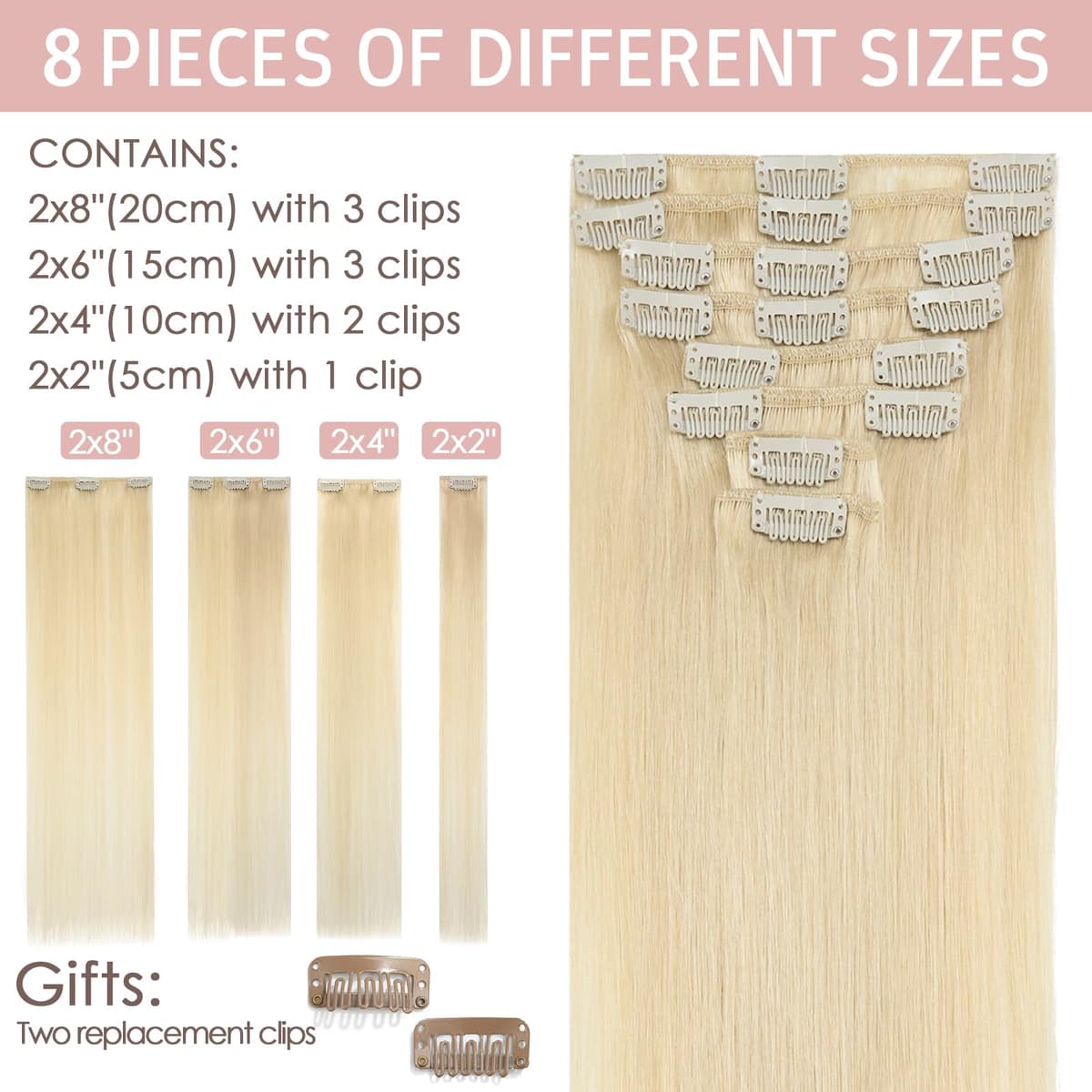 Silk-co 10inch Hair Extensions Clip in Hair Extension Human Hair #04 Medium Brown -Basic Thickness-Thin Weft- 8 Pieces Real Remy Straight Hair Extensions[50g] — view 99