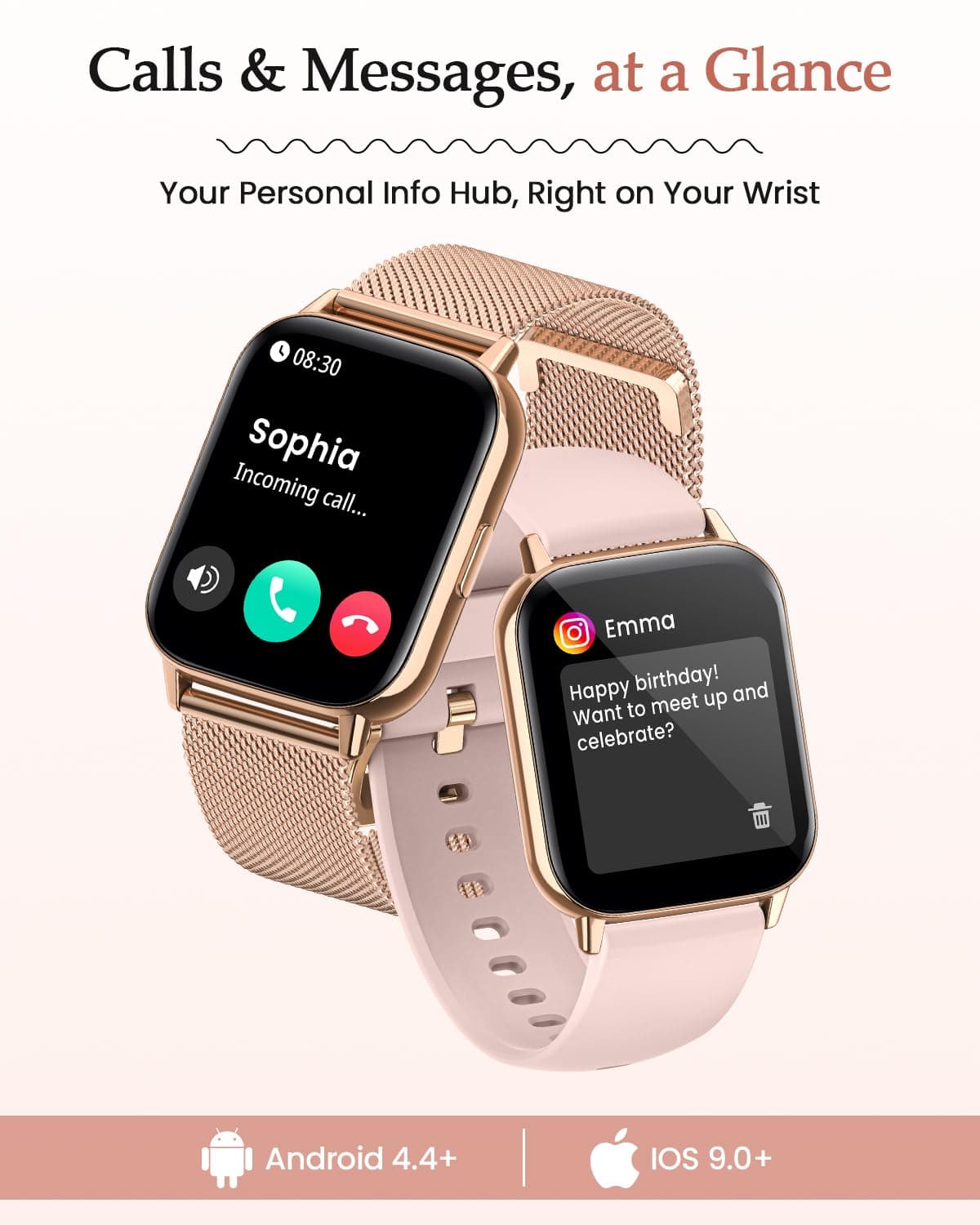 2026 Nuevo Reloj Inteligente Mujer, 1.85" AMOLED Smartwatch con Llamadas Función Femenina, 24H SpO2/Pulsómetro/Sueño,113+ Modos Deportivos 5ATM Calorías Podómetro WhatsApp Android iOS Oro Rosa, Regalo — view 7