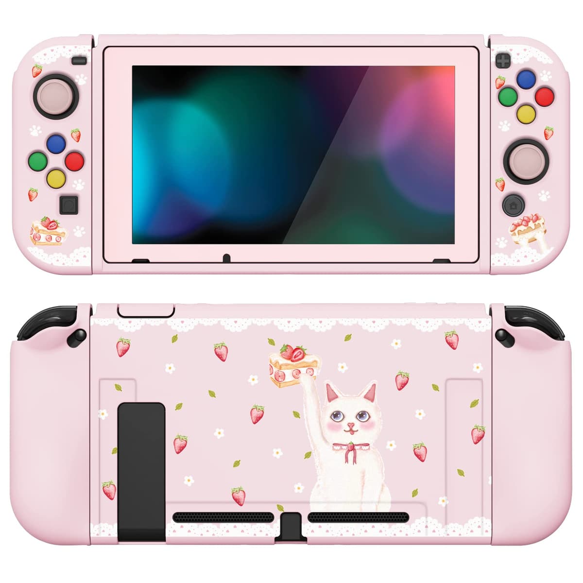 playvital ZealProtect Soft Protective Case for Nintendo Switch, Flexible Cover Protector for Switch with Screen Protector & Thumb Grip Caps & ABXY Direction Button Caps - Cherry Bunny & Cherry Bear — view 54
