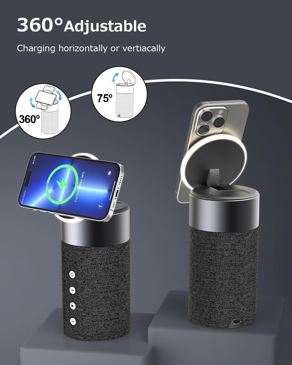 COLSUR Bluetooth Speaker, Wireless Charger, Bluetooth Speakers with Night Light, 2 in 1 Wireless Charging Station for iphone16/15/14/13/12 Series, for Air-Pods Pro/3/2（Gift Ideal） — view 4