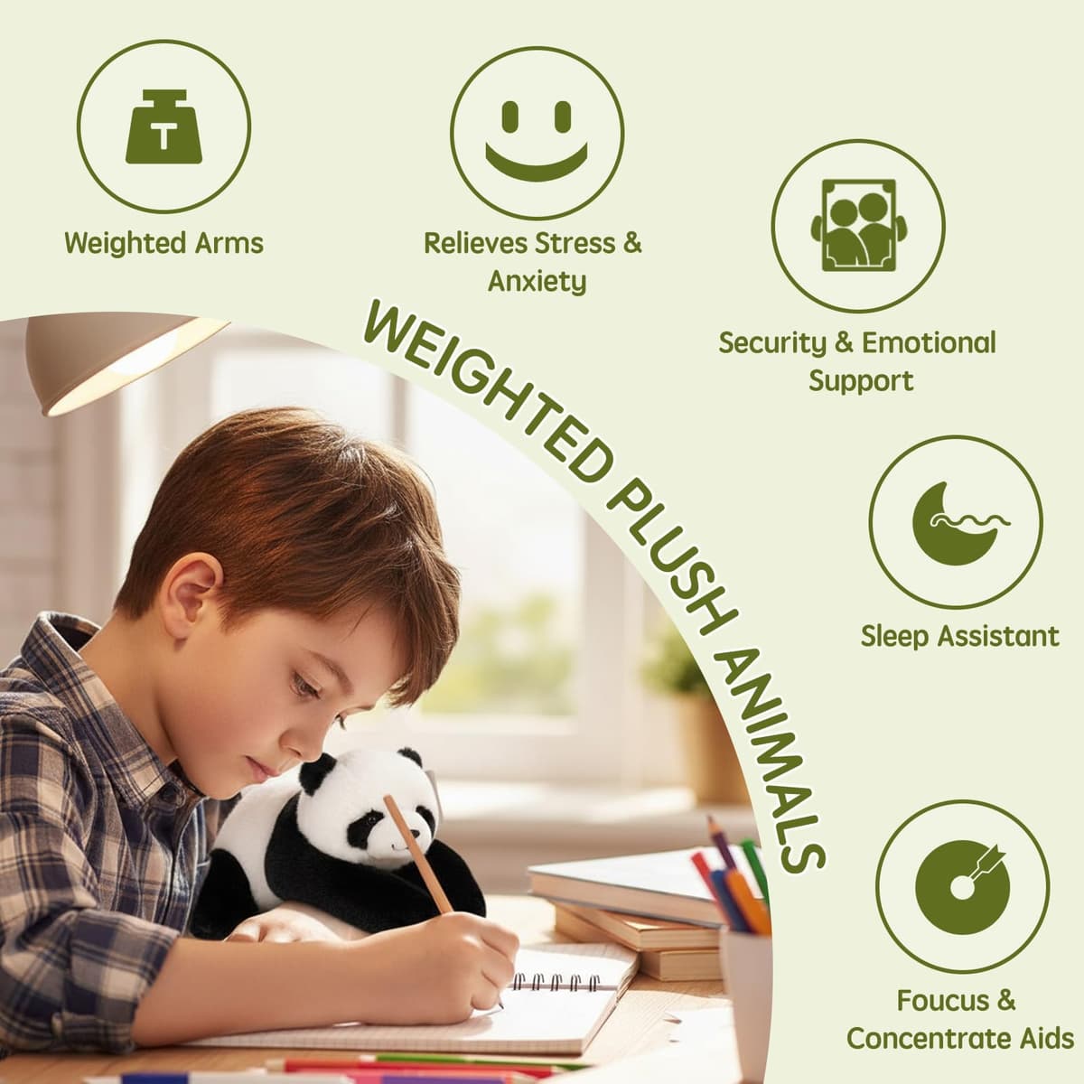 Weighted Plush Animals for Kids & Adults - Panda Teddy Bear Dinosaur Stuffed Toys, Hugging Pillow for Anxiety Relief & Sleep Support (Panda, 65cm) — view 3