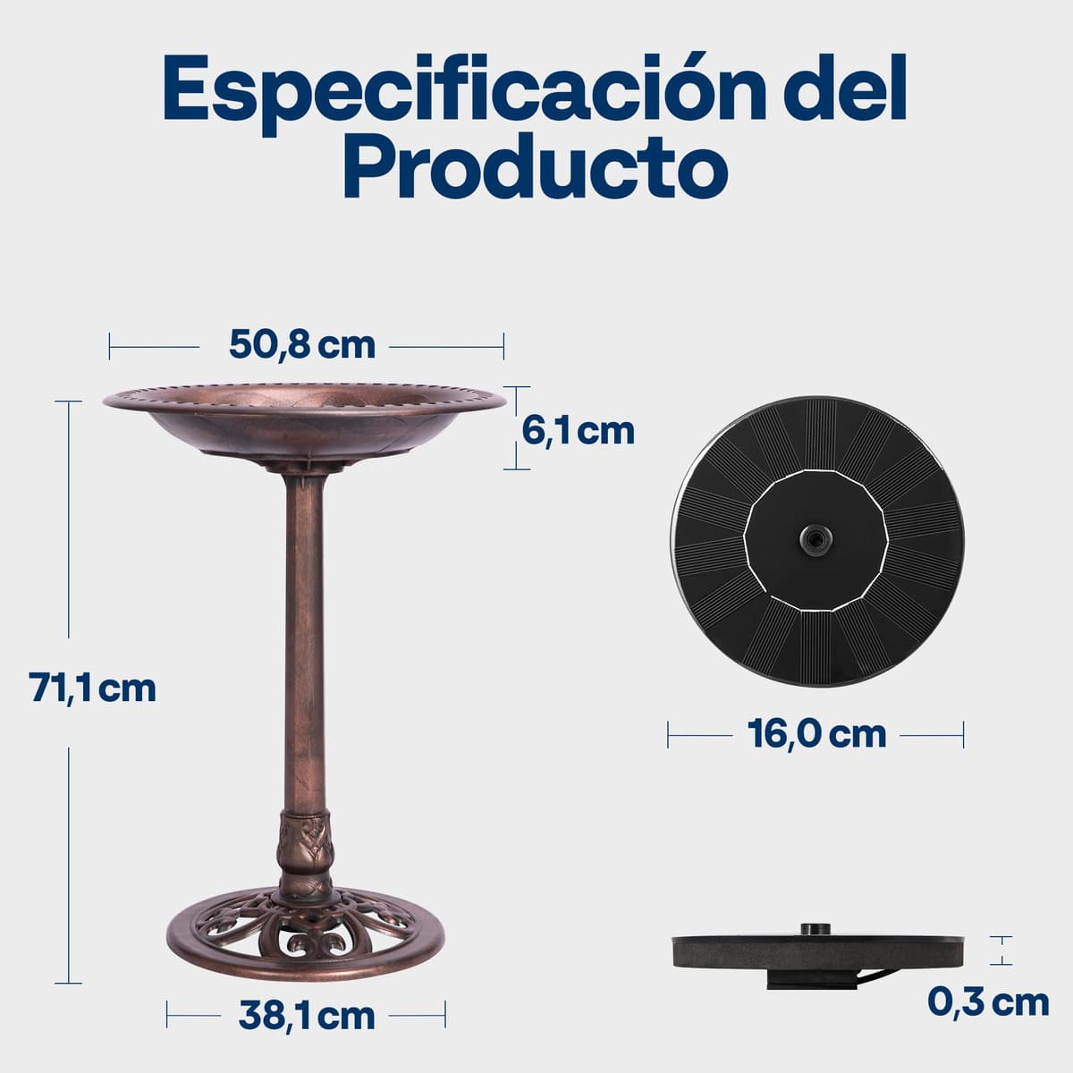 VIVOHOME Bebedero-Comedero para Pájaros para Jardín 71 cm de Altura con Fuente Solar Gran Bol de Agua en Resina de Pie Estilo Tradicional — view 3