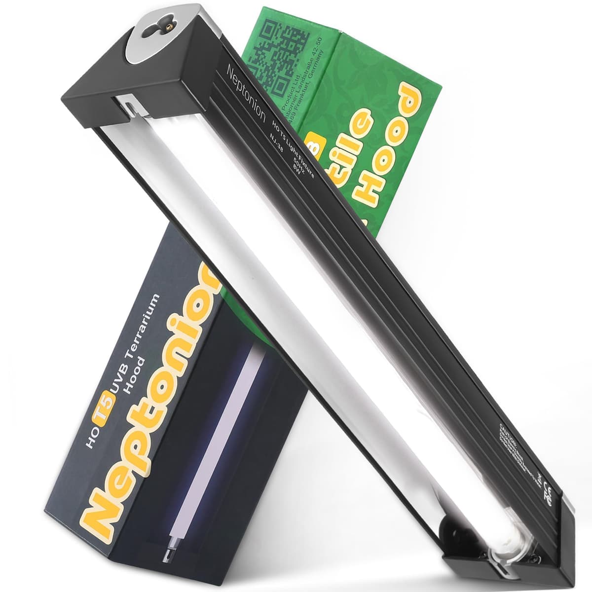 NEPTONION 14W Reptile T5 HO UVB 22.6" 10.0 Light Fixture with Tube, Strong UVB Hood for Terrariums, Suitable for Open-Habitat Reptiles Like Blue Tongue Skink