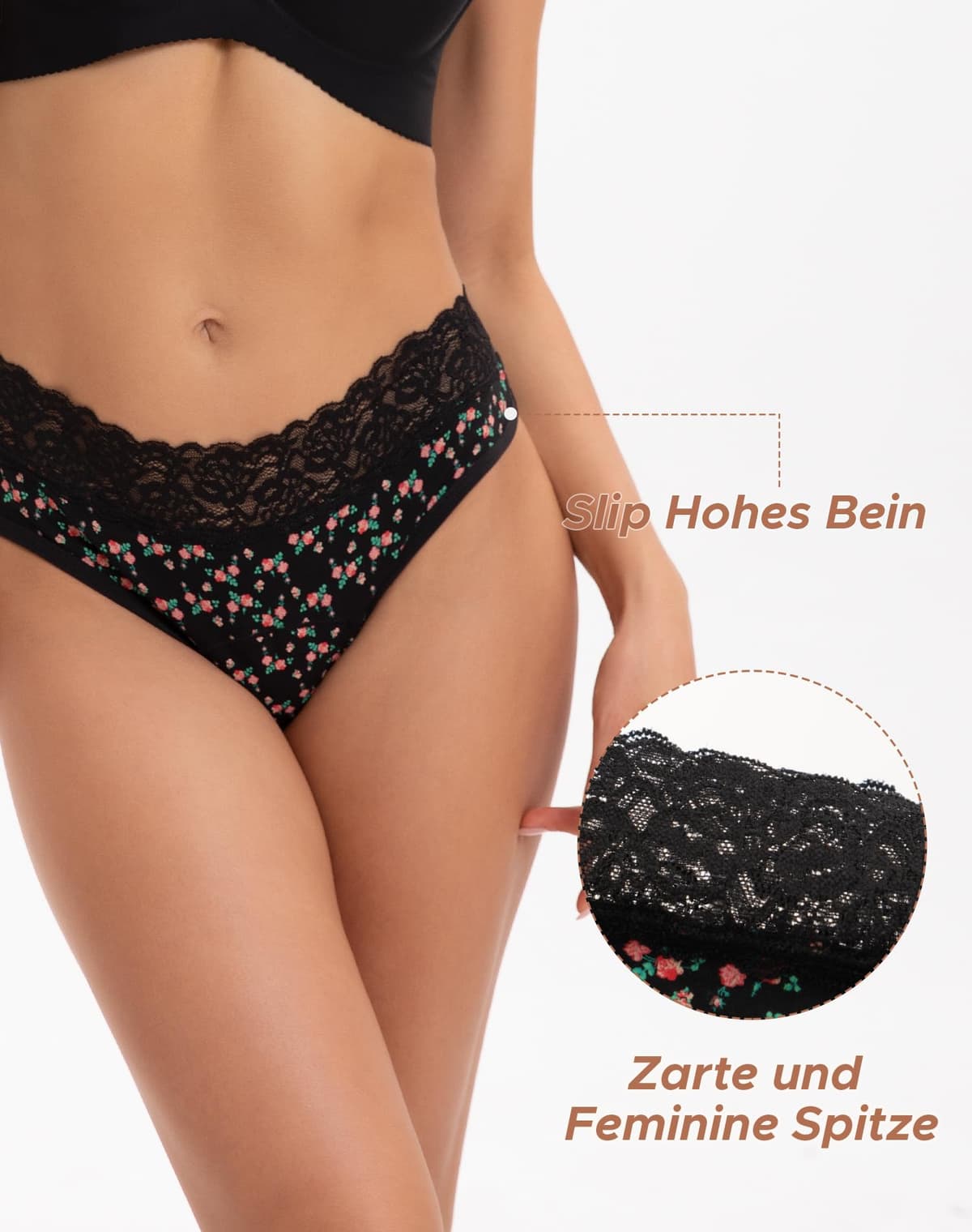 INNERSY Bragas Menstruales Algodon con Encaje Braga Menstrual Mujer Flujo Ligero/Medio Lavables Pack de 3 — view 3
