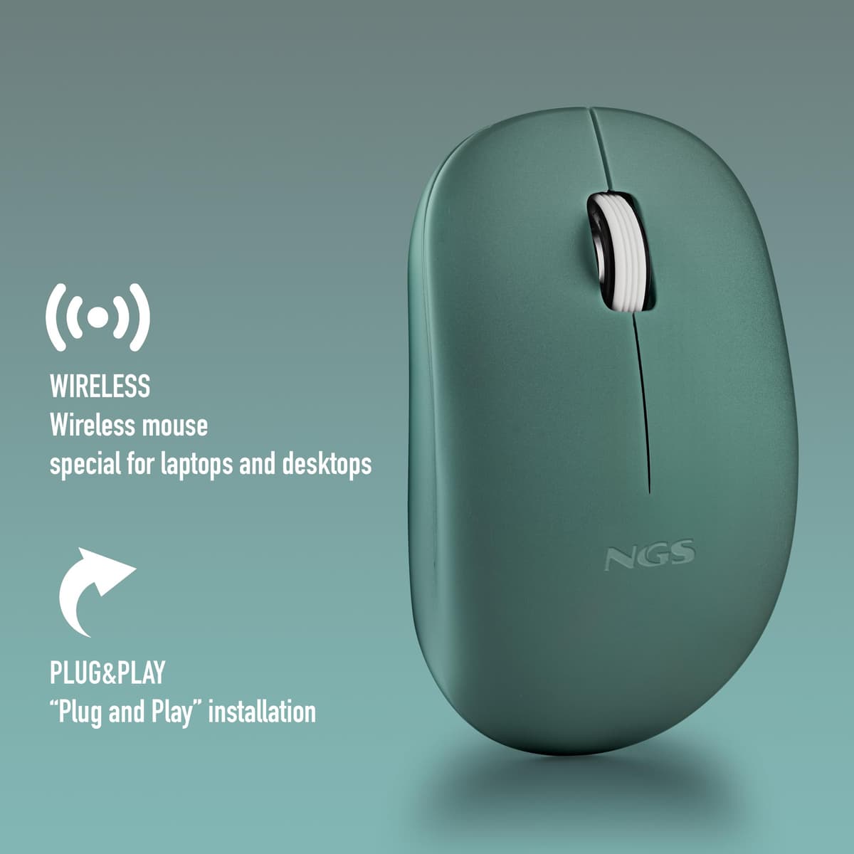 NGS Fog Pro Green – Ratón Inalámbrico Óptico 1000 dpi, Nano USB, Botones Silenciosos, Plug & Play, Ambidiestro, Compatible con PC, Mac y Portátil, Verde — view 2