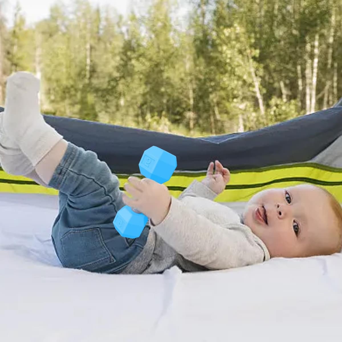 Juguete de Mancuerna - Juguete Sonajero con Peso | Jugueťe de Mancuerna de Entrenamiento de 2 Piezas para Ejercicios, Jugueťe Sensorial Ligero Sonajero y Mordedor para Bebés y Padres Fitness, ABS, Mul — view 3