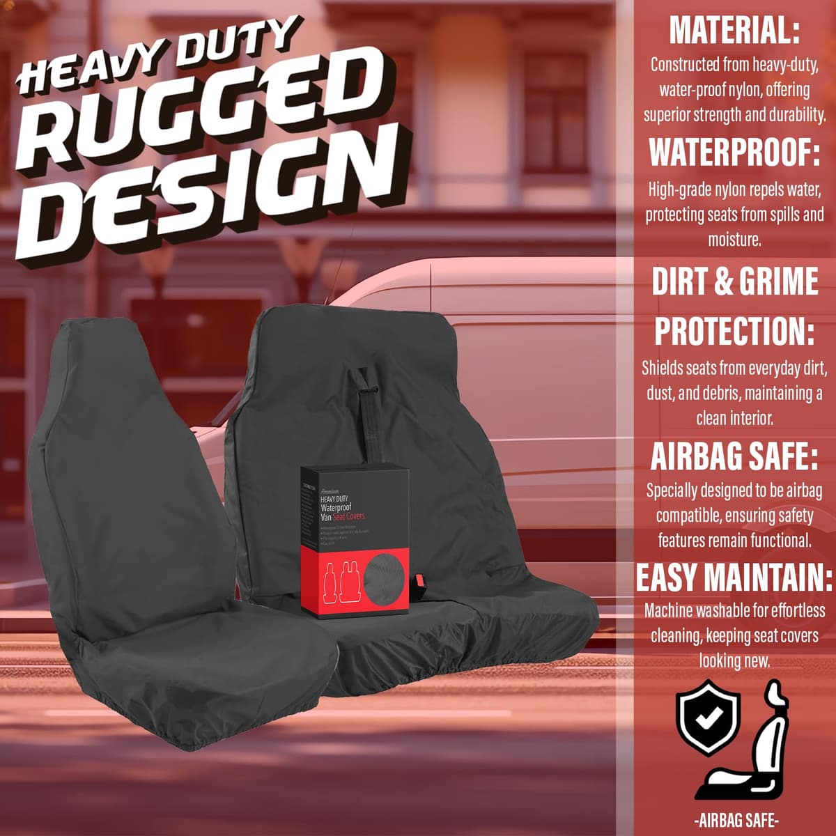 XtremeAuto® Universal Black Extra Heavy Duty Van Seat Covers Set — view 4