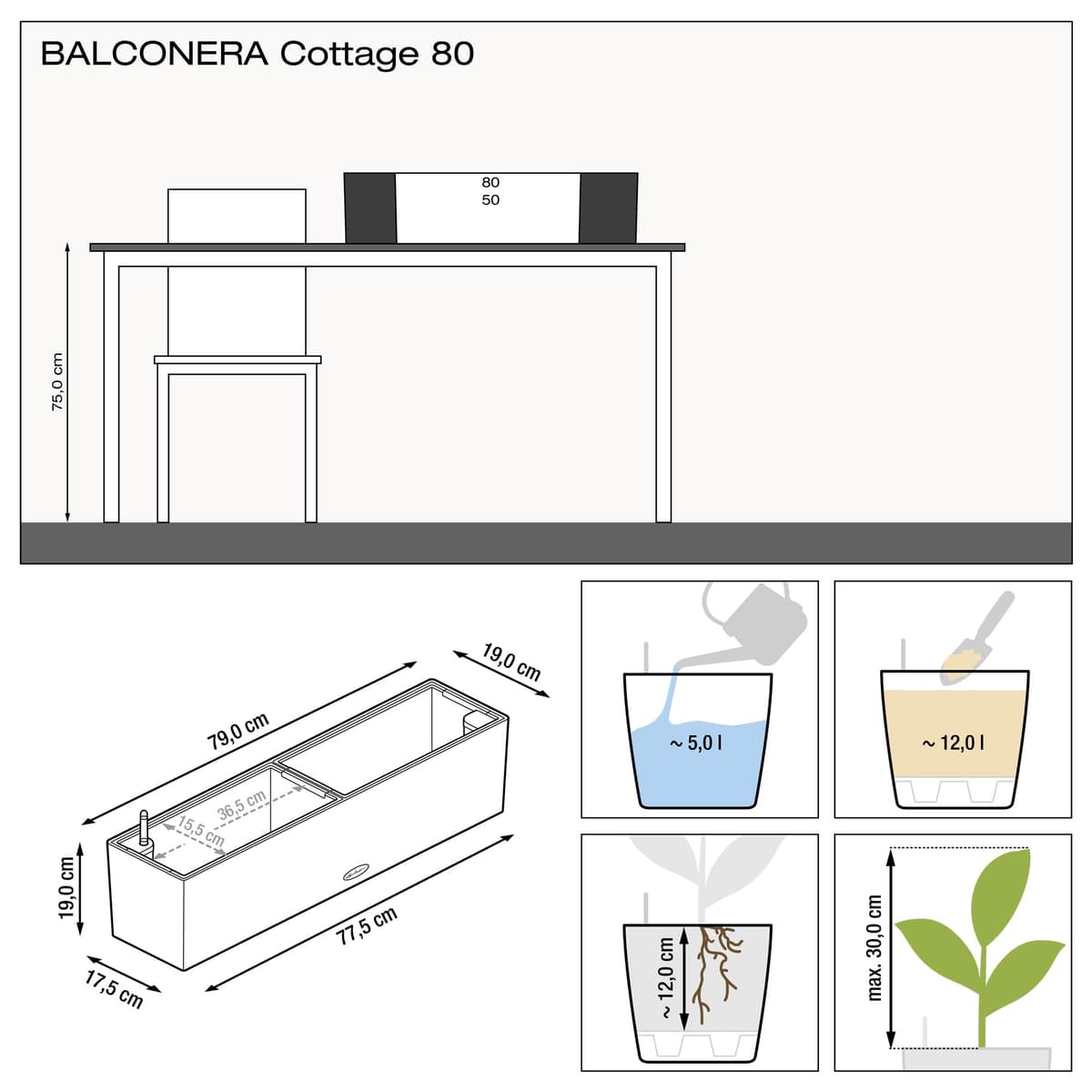 Lechuza 15612 Balconera Cottage, Granito, 19 x 79 x 19 cm — view 3