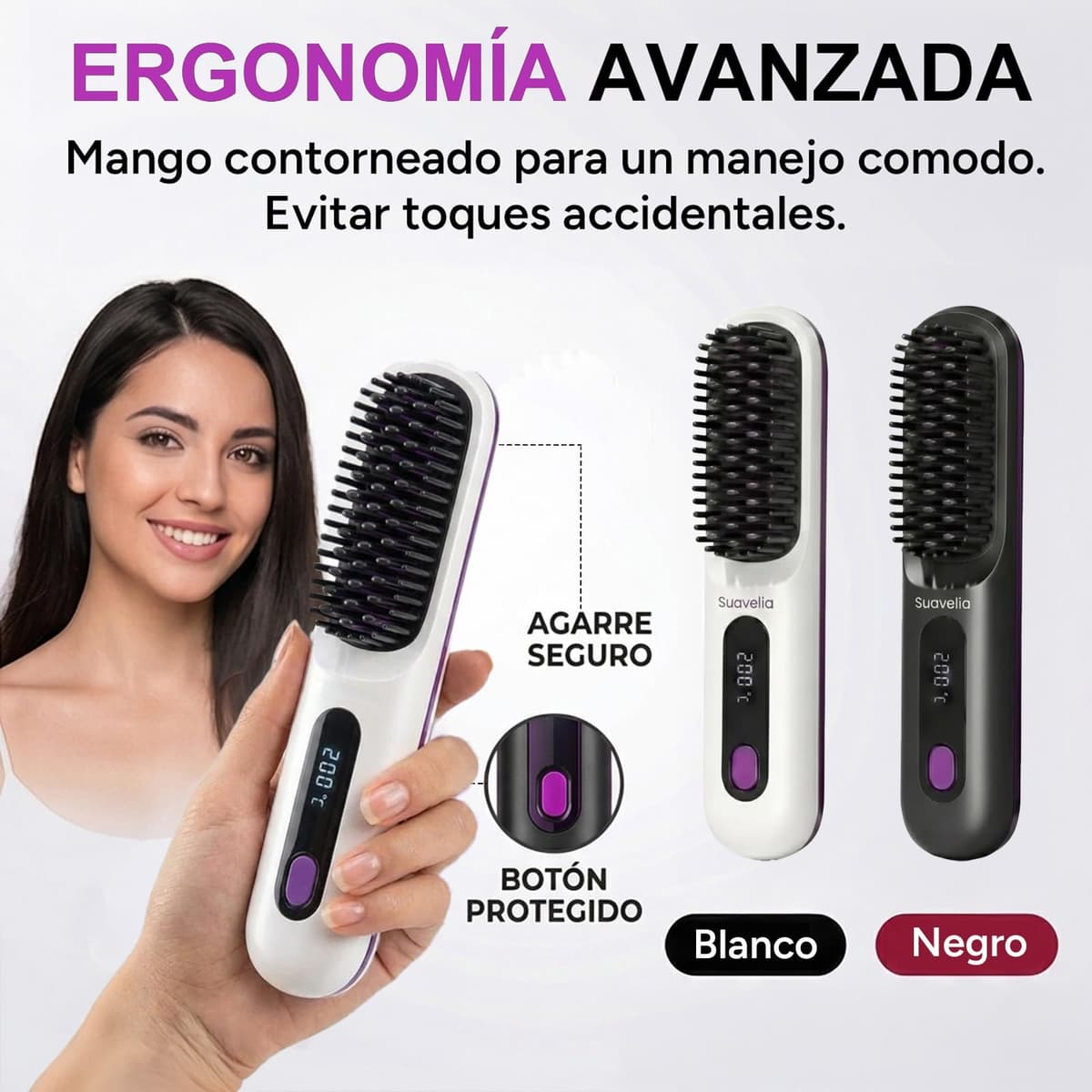 Cepillo Inalámbrico Pelo Suavelia para Cabello Corto, Cepillo Alisador con Calor Cerámico 3PX, Volumen Duradero, Sin Tirones ni Quemaduras, Recargable, Ideal para Pixie, Bob y Flequillo (Negro) — view 4