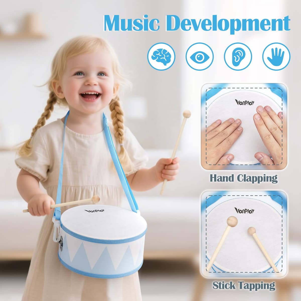 Instrumentos Musicales Bebe - Tambor Infantil 6 en 1, Juguete de Madera con Trompeta, Tambor para Niños, Juguete Montessori para Bebés - Regalo para Niños y Niñas de 2, 3, 4 Años — view 4