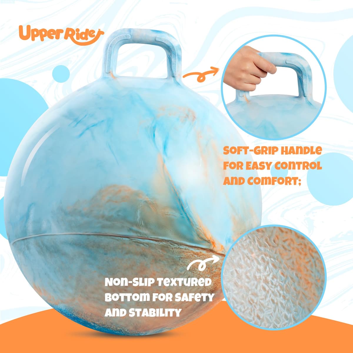 U&C Planet Balones saltarines espaciales de 18 Pulgadas para niños Balón saltarín con asa Balones saltarines inflables Balón saltarín con Bomba para niños y niñas de 3 a 12 años — view 3