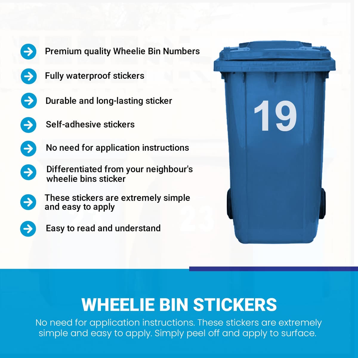 4 x Bin Numbers for Wheelie Bins, 0-99, Letters A-D, 17.5cm Dustbin Stickers, Easy Application Stick On Number Stickers - Weatherproof Self Adhesive Vinyl (0) — view 8