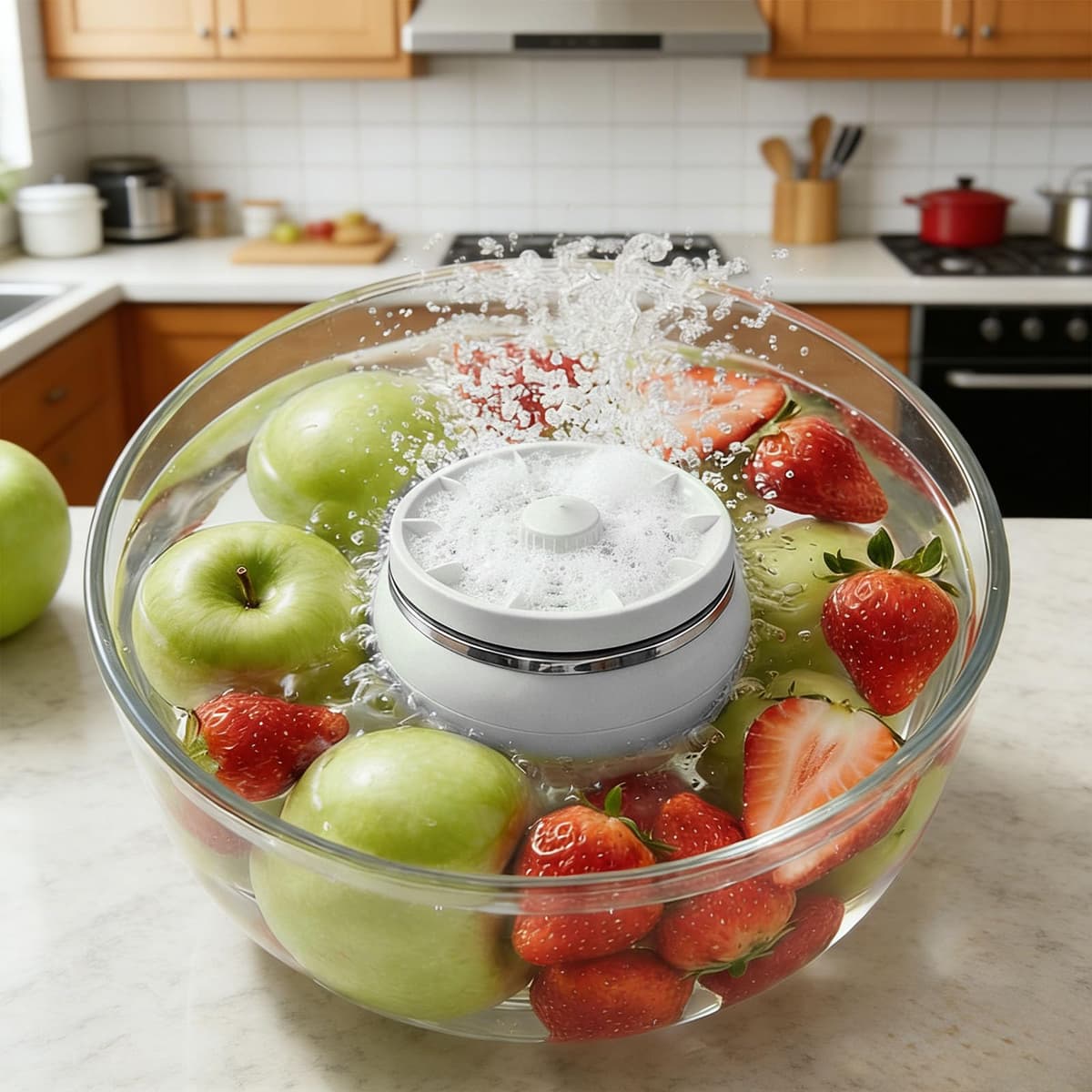 Fruit and Vegetable Washing small Portable Household Machine Food Purifier Waterproof Portable Long-Lasting Multifunctional Washer for Home Kitchen Cooking Grain Rice Seafood (White-1PC) — view 2