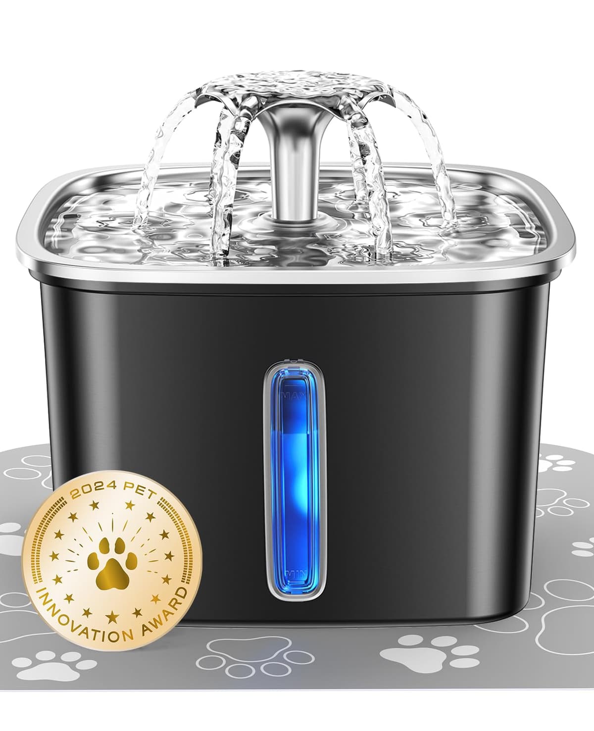 Veken Innovation Award Winner Stainless Steel Cat Water Fountain, 108oz/3.2L Automatic Pet Fountain Dog Water Dispenser with 3 Replacement Filters & Silicone Mat, Gifts for Cats, Dogs (Silver) — view 12