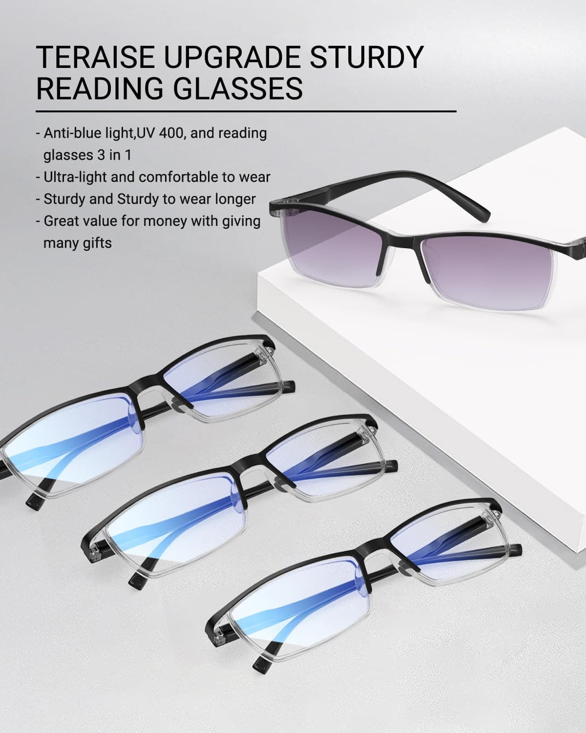 TERAISE Gafas de lectura anti luz azul, ligeras y cómodas gafas de lectura para hombres y mujeres, Lectores luz azul para computadora/teléfono incluido estuche para gafa — view 2