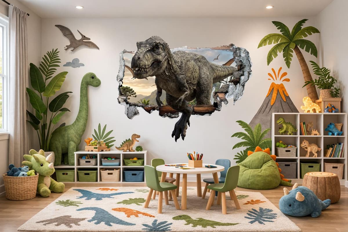 Large Dinosaur Wall Stickers for Boys Bedroom, 3D Dinosaur Wall Art Decals for Kids Nursery Decor, Peel and Stick Dinosaur Stickers, Removable Childrens Wall Stickers for Bedroom, Playroom & Nursery — view 3