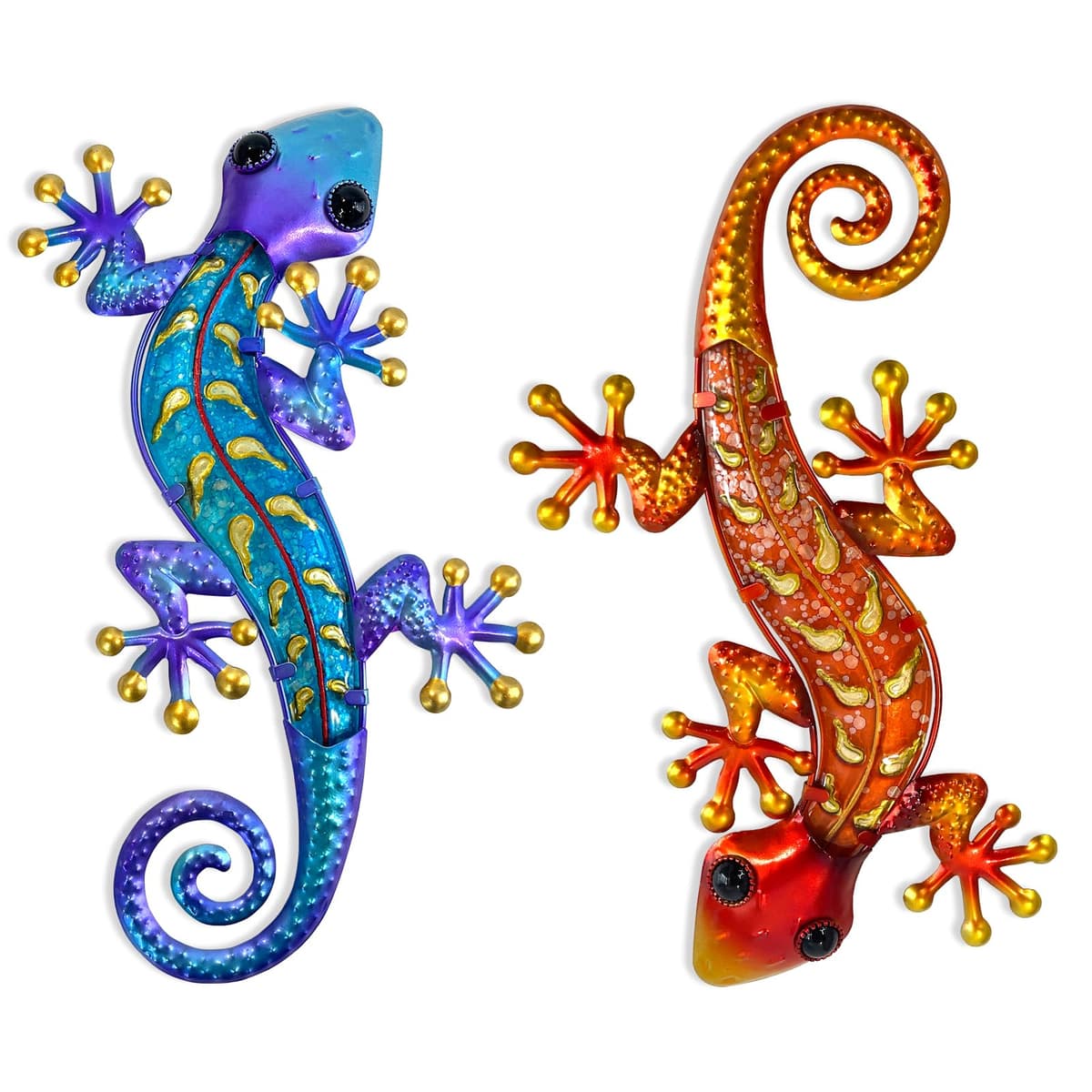 HONGLAND Metal Gecko Wall Art 2 Pack 15 Inch Lizard Outdoor Decor Hanging Glass Sculpture Decoration for Garden Fence Home — view 11