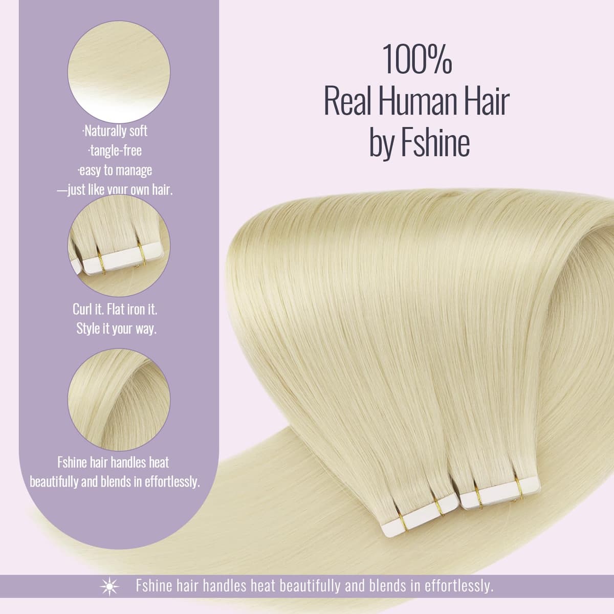 Fshine Extensiones Pelo Natural Adhesivas Rubio Blanco Extensiones Remy Adhesivas 45cm 50g Tape In Hair Extensions Cintas De Cabello Pelo Natural Color 1000 — view 4